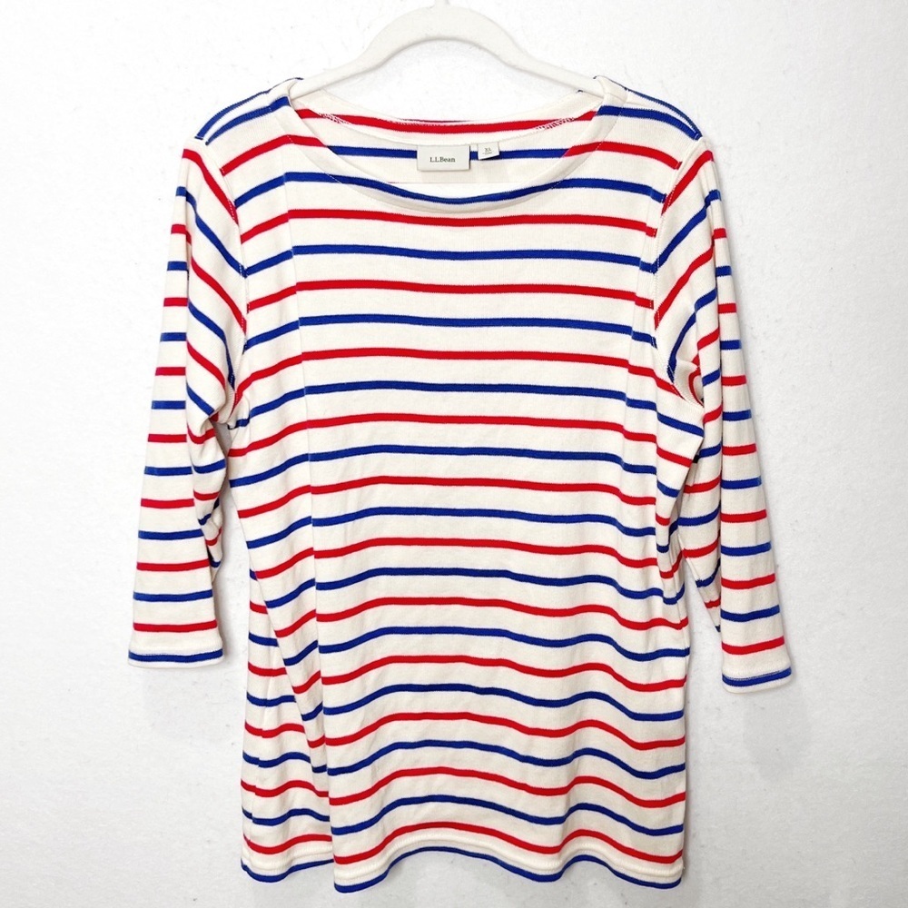 L.L.Bean Red White Blue Striped Shirt Size XL Patriotic Fourth of July USA